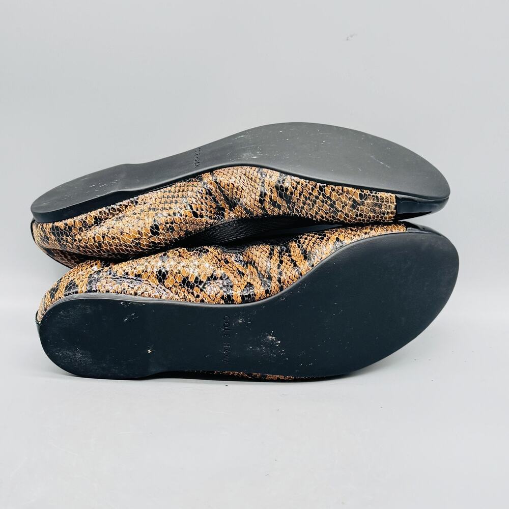 Cole Haan Shoes Womens 8.5 Brown Black Snake Print Ballet Flats Cap Toe Slip On - Picture 10 of 12